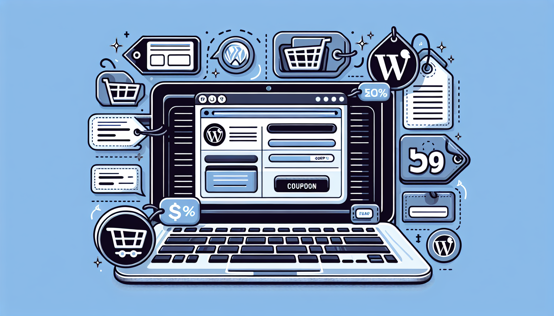 WordPress coupon creation interface on laptop screen