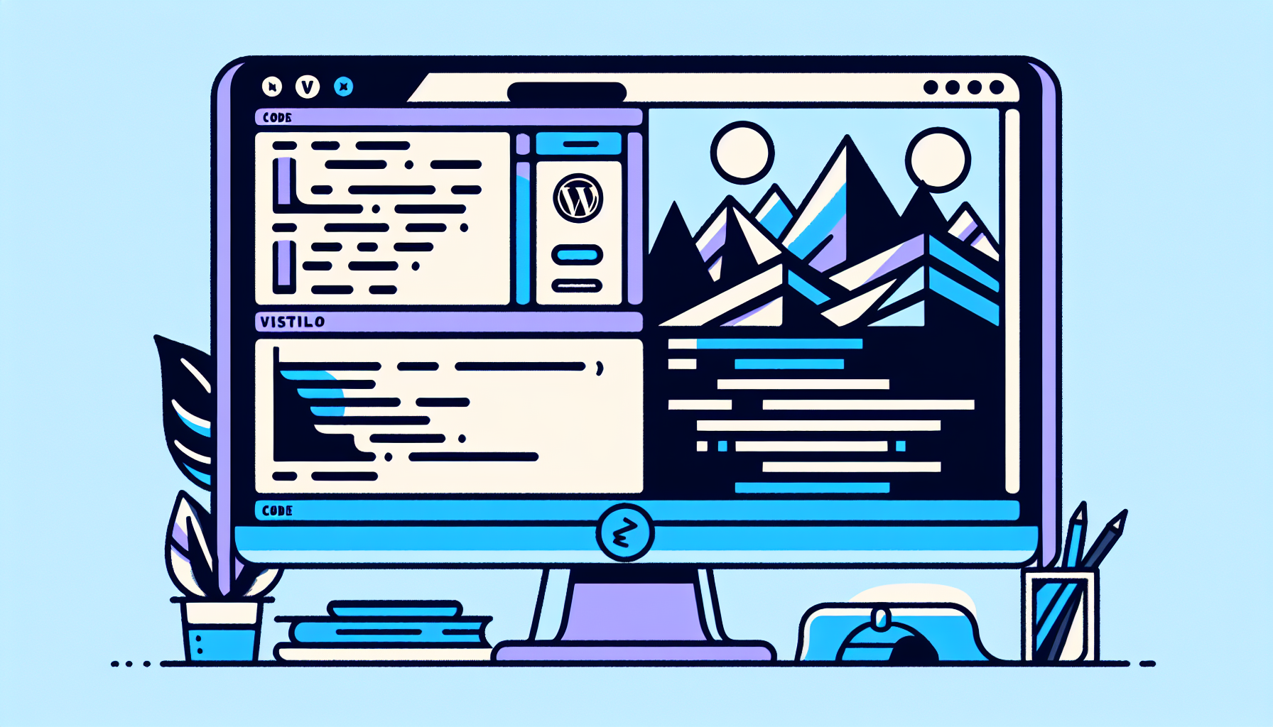 WordPress editor split-screen: Visual vs HTML view