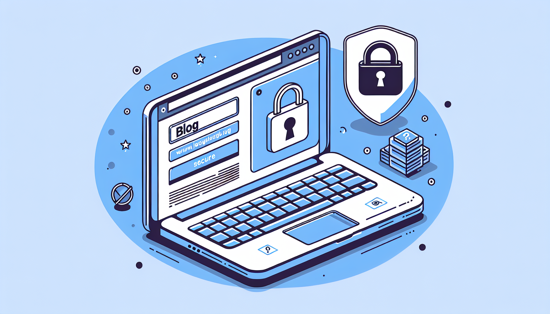 WordPress login page on laptop screen with security padlock